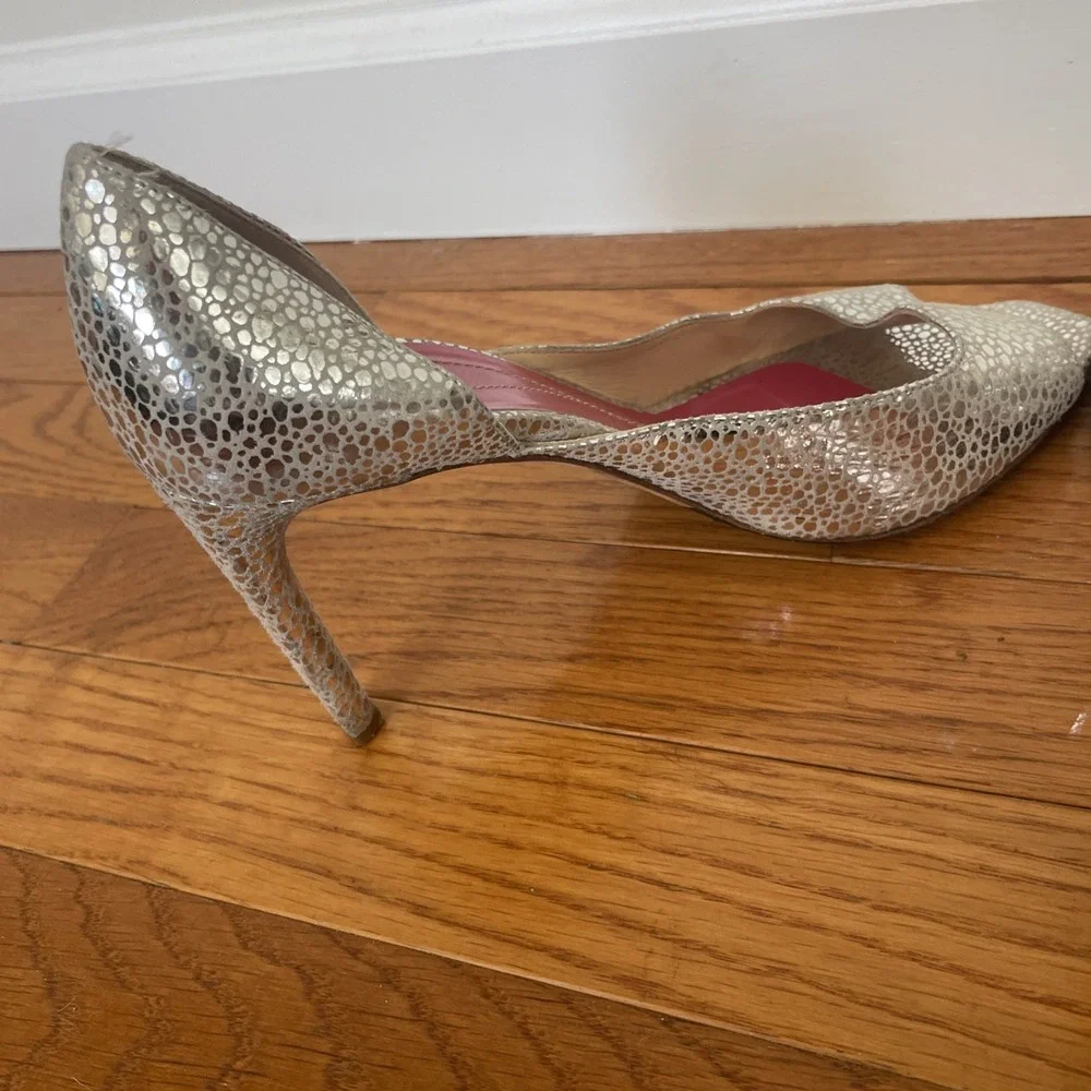 Kate Spade New York Lara Cracked Silver Leather Open Toe Pump 7.5‎ B Italy